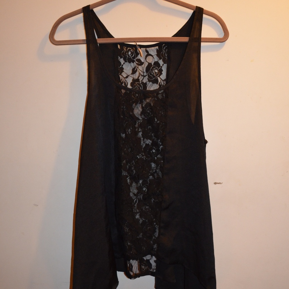 NWOT Black Tank With Lace Front & Back Detail